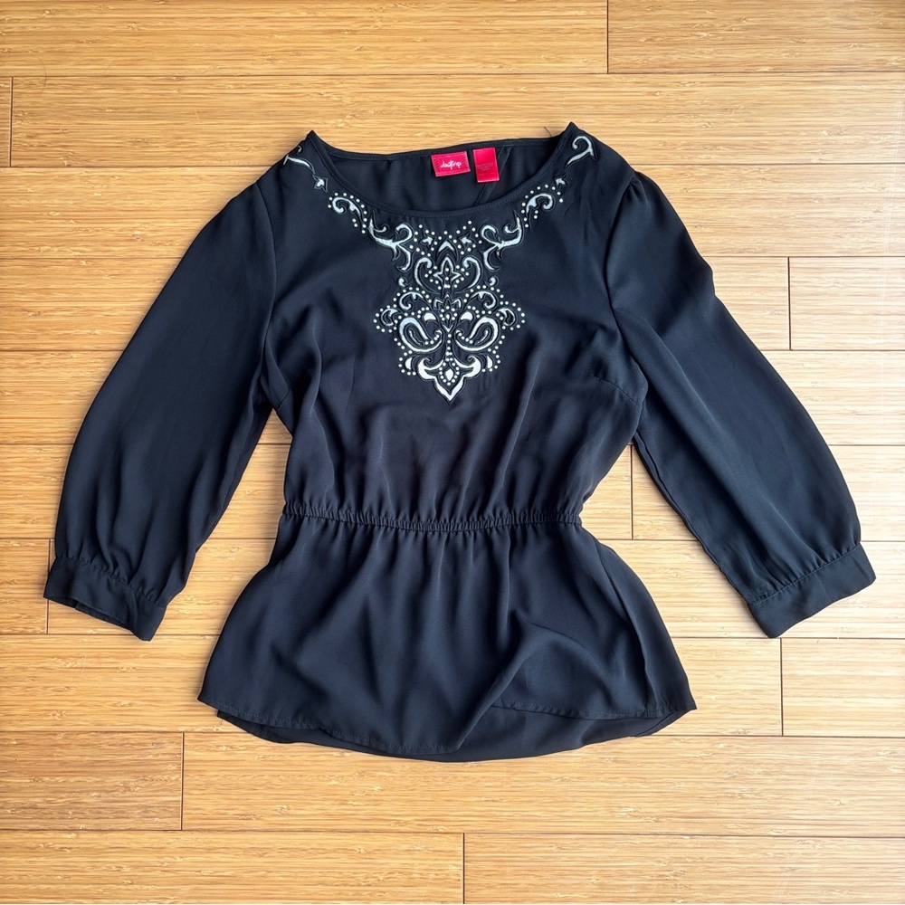 Y2K vintage Daytrip black 3/4 sleeve open back blouse